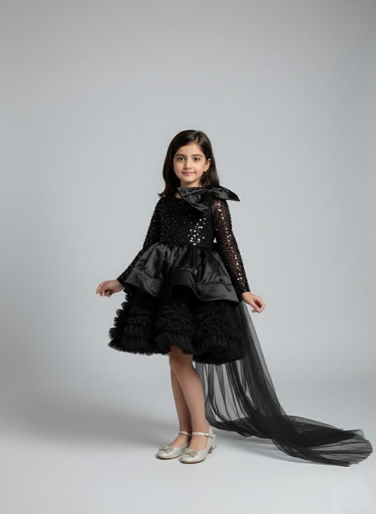Black Swan Ruffle Train Dress