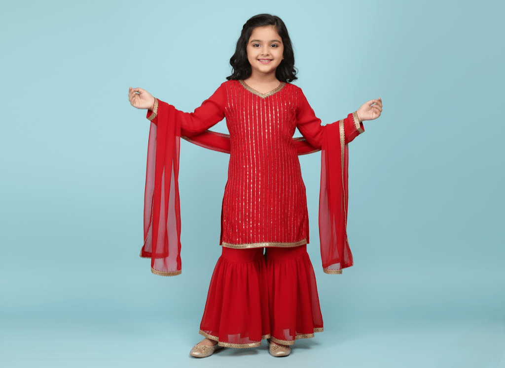 The Ruby Red Gota Sharara Set