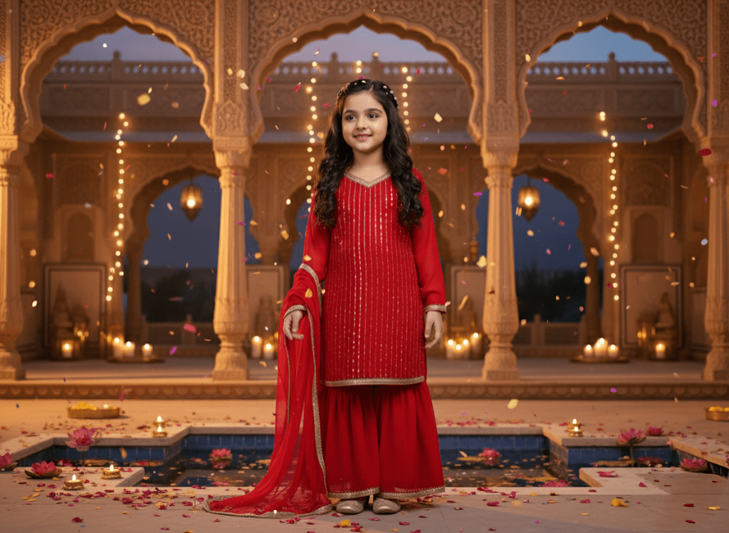 The Ruby Red Gota Sharara Set