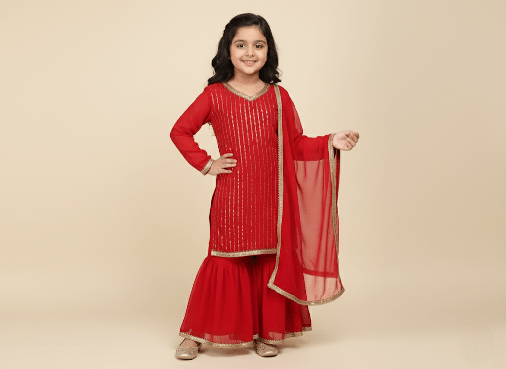 The Ruby Red Gota Sharara Set