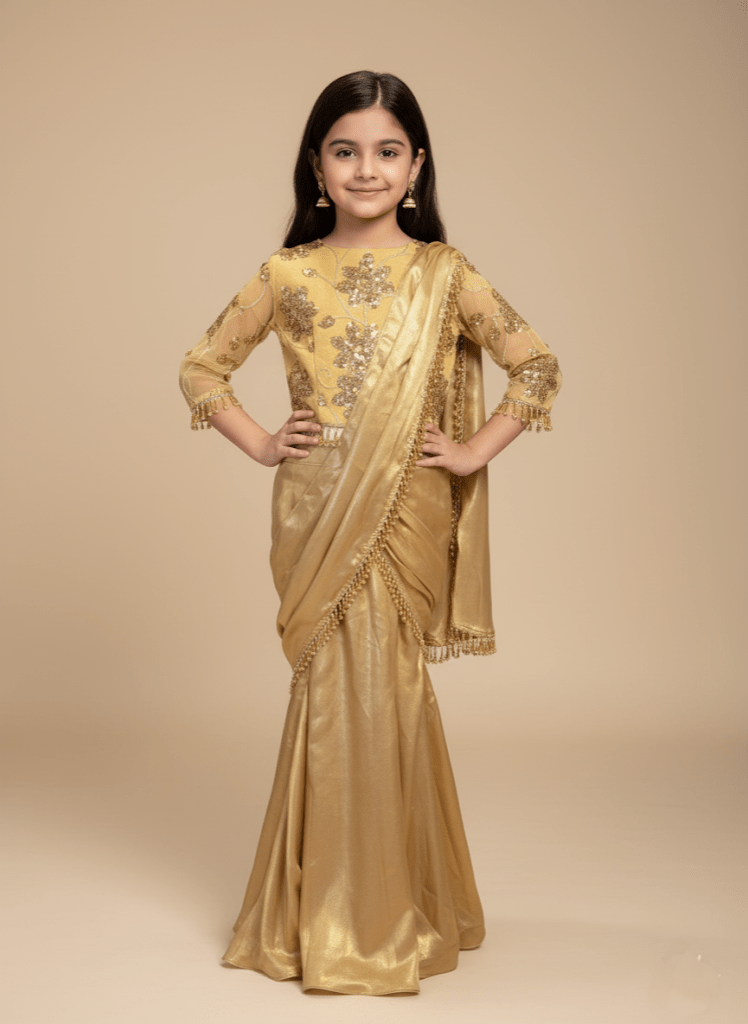 The Aaradhy Regal Gold Skirt-Saree Set