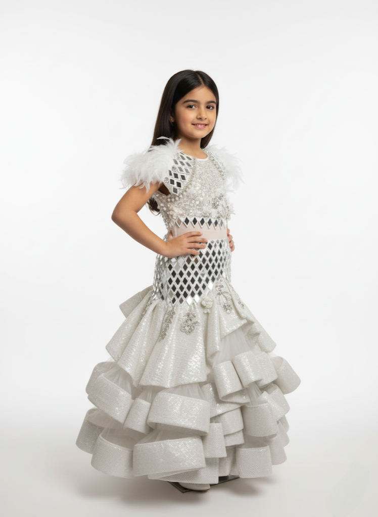 The Silver Mirage Feather Lehenga
