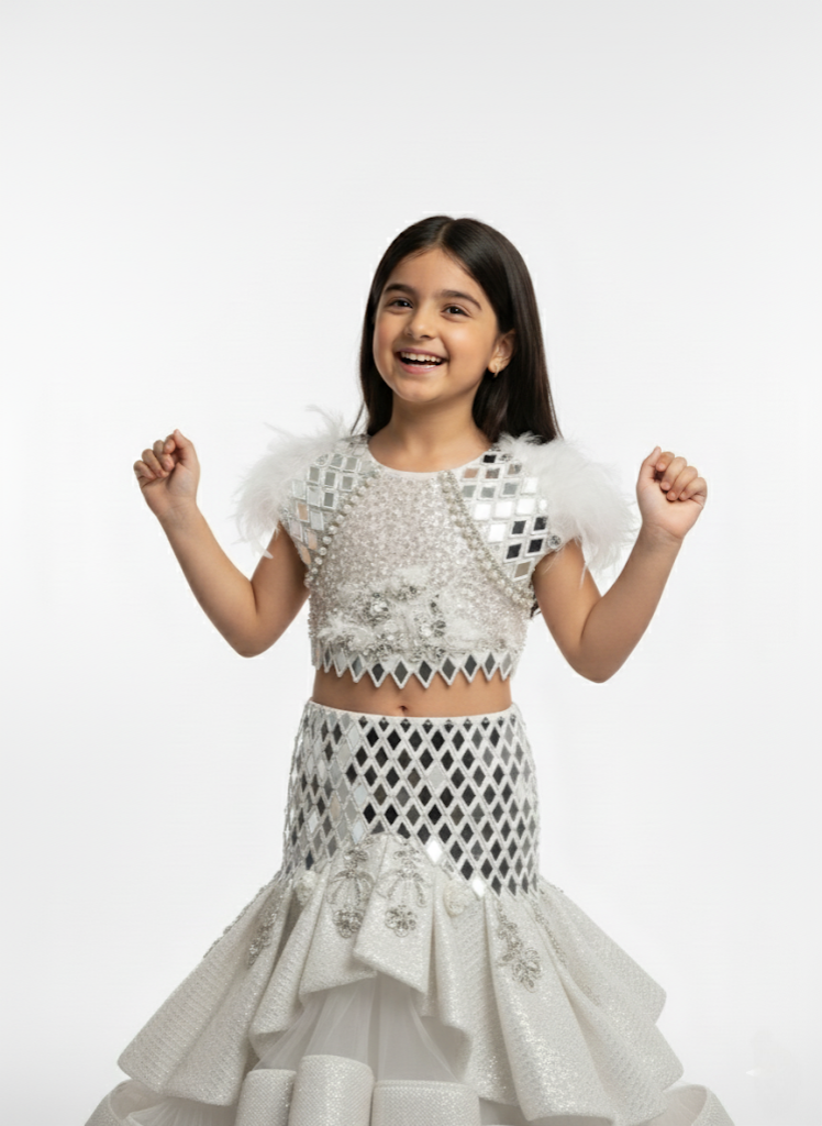 The Silver Mirage Feather Lehenga